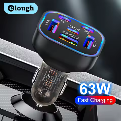 63W USB Car Charger Lighter Fast Charging QC3.0 for iPhone 6 Ports PD 3.0 Type C Car Phone Charger f