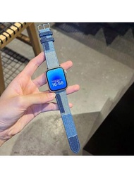 1 件藍色牛仔帆布皮革錶帶相容於 Apple Watch 系列 S8 Ultra、watch S7、watch S6、watch 5、watch 4、高端、創意、時尚、獨特的男女錶帶