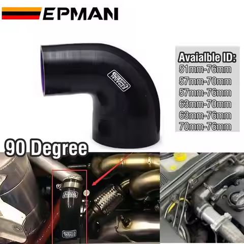 EPMAN 2.5"-3" 4-Ply Silicone 90 Degree Elbow Reducer Hose Black For BMW e39 51-76/51-70/57-76/63-70/