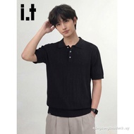It.izzue Summer Breathable Hollow Short-Sleeved Knitwear Men 2026 New Simple Lapel Casual polo Shirt