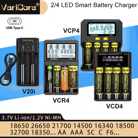 VariCore VCR4 P4 VCD4 Smart Battery Charger Test Capacity for 3.7V Li-ion 18650 21700 26650 3.2V LiF