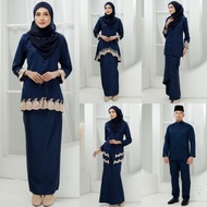 (XS - 5XL) NAVY BLUE KURUNG MODERN PAYUNG LACE KEBAYA MINI LACE BAJU MELAYU PLUS SIZE NIKAH TUNANG DINNER RAYA