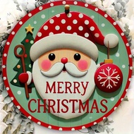 2D Plane, 1 Piece - A 7.87x7.87-Inch Round Metal Sign - Santa Claus Christmas Wall Decoration Featur