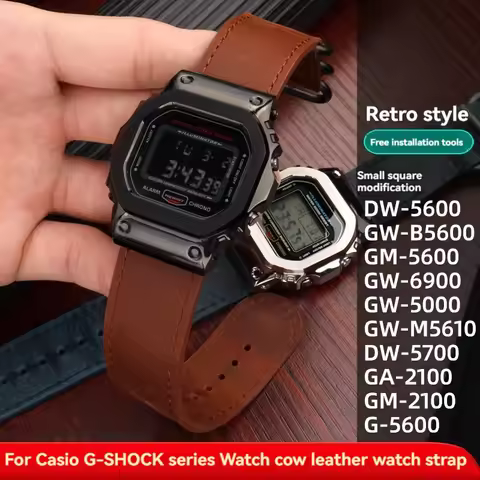 For Casio SHOCK Vintage Cowhide Strap DW-5600 DW5600/GM/5600/GW-B5600 GM-5600 Case Retro Wristband B