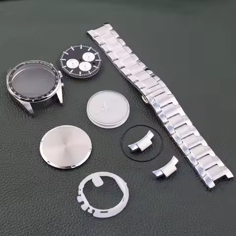 Silver 42mm Watch Case Strap 35.5mm Dial Luminous Hands Stainless Steel Strap Case for VD53 Quartz M