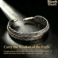 Vintage Feather Cuff Bracelet Silver Plated Unisex Takahashi Goro Style Open Bangle