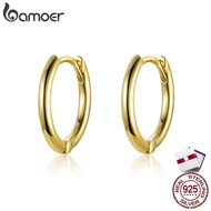 Bamoer 925 Silver Gold Plated Simple Round Circle Stud Huggies Earrings SCE558