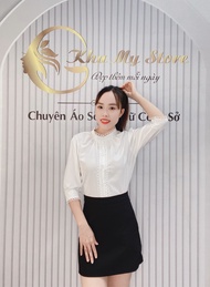 ÁO SƠ MI NỮ TRẮNG CỔ VIỀN REN TAY LỬNG GLORIA SHOP TAY NGẮN +TAY DÀI