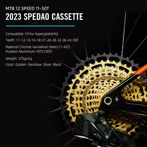 SPEDAO Golden Bicycle Cassette 12 Speed /SUMC Chain 10-50T 11-50T 12v MTB Freewheel for SRAM-XD/HG H