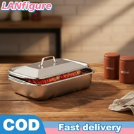 LANfigure Stainless Steel Baking Pan 16x9 Inch 2 Set With Lids Deep Roasting Tray For Fish Pasta Bro
