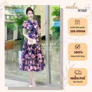 Korean Silk Dress K35-D4-3 MDU4266 Designed with Ball Sleeves, Gentle Flared Skirt Shape from MDU