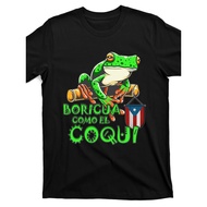 MenS Puerto Rican Roots Coqui Frog Graphic T-Shirt - Black Streetwear Casual Tee with Puerto Rico Fl
