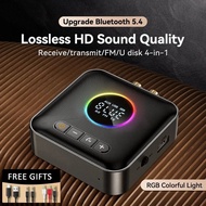 藍牙 5.4 音訊發射器接收器 FM USB 3.5MM AUX RCA 立體聲 HIFI 音樂 LED 顯示器無線適配器帶麥克風