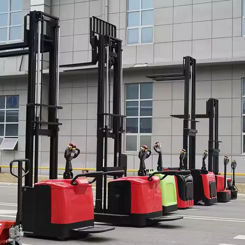 Electric Stacker 1.5T 2T Triplex Mast 4-5M Lift Lithium Battery Straddle Legs Warehouse Pallet Stack