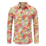 Men's Button Retro Long Sleeve Shirts New Casual Design Shirt Fashion 3D Printed Flower Pattern Men'