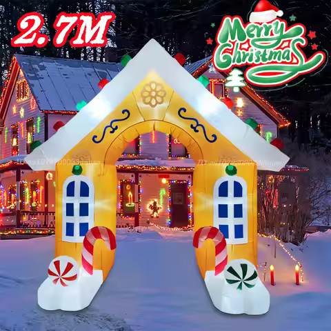 2.7M Christmas Inflatable Arch Large Model Built-in LED Light for Outdoor Shop Mall Gala Venue Xmas 