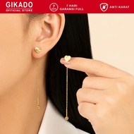 Gadoka Long Titanium Gold Heart Drop Chain Stud Earrings Fade-ResistantWanita