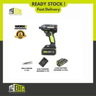 WORX WU-294.2 1/4" LI-ION BRUSHLESS IMPACT DRIVER (20V 175NM 2 X 4.0AH BATTERY 1 X 6.0A CHARGER)