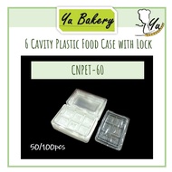50pcs/100pcs CNPET-60 6 Cavity Plastic Food Case with Lock/Cake Case/Tart Case/6 Rongga Bekas Makana