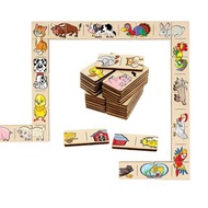 Wood domino games - farm animals Puzzle, Wooden Montessori homeschool blocks