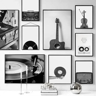 Modern Simple Wall Art Black and White Music Guitar HD Canvas Painting Print Poster Home Living Room