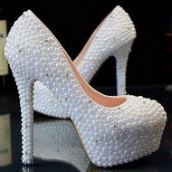 White Cinderella full pearl wedding heels