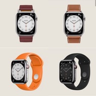 現貨Hermes apple watch S8，45mm愛馬仕手錶/蘋果智能手錶/運動手錶，銀盤/黑盤，大象灰/金棕，配兩條錶帶 (with 2 straps, 2years