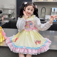 Girls My Little Pony Fluttershy Themed Lolita Dress, Yellow & Pink Tiered Ruffle Outfit with Rainbow