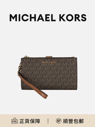 Michael Kors Jet Set Travel棕色PVC印花滿印字母LOGO錢包復古流行[平行進口]