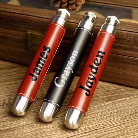 Customized Personalized Stainless Steel Cylindrical Hip Flask Travel Portable Cigar Tubular Hip Flas