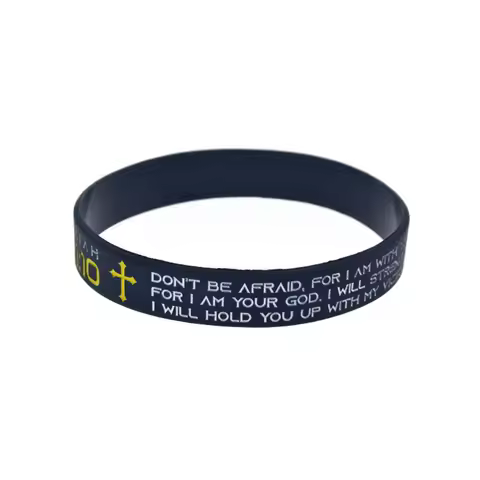 1 PC Isaiah 41:10 Do Not Be Afraid Jesus Silicone Rubber Bracelet Black Wristbands Religious Faith J