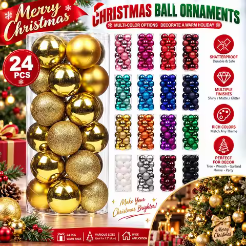 24pcs 3/4cm Christmas Balls Christmas Tree Ornaments Xmas Tree Pendants Tree Hanging Christmas Decor