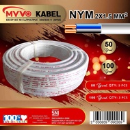 MYVO KABEL LISTRIK NYM 2X1.5 / 2X2.5 / 3X1.5 / 3X2.5 TEMBAGA MURNI SNI 50 YARD BAGUS BERKUALITAS TER