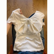 Short Sleeved T-shirt With Bra for Women Summer Slim Sweet Spicy Girl Tee with Chest Pad Korean Bow 