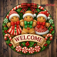 1 Wooden or Acrylic Gingerbread and Candy Cane Garland with Red Bow - 7.87 x 7.87 inches (20 x 20 cm