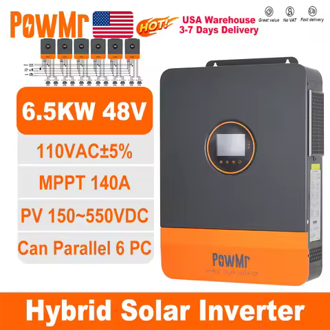 PowMr USA 6.5KW Hybrid Solar Inverters 48VDC to 110VAC Single Phase & 220VAC Split Phase Output With