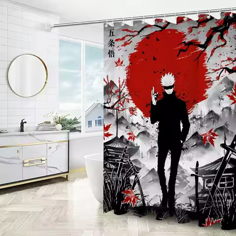 Things for the Bathroom Accessories Sets Luxury Jujutsu Kaisen Folding Partition Shower Curtain Wate