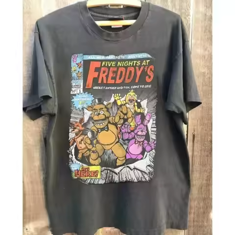 Pattern Retro Charcoal Grey Neutral T-shirt Men's Clothing Five Nights At Freddys Shirt