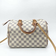 Louis Vuitton 經典白棋盤 speedy 25，LV，波士頓包，側背包，宴會包，旅行包，二手真品，現貨，免運