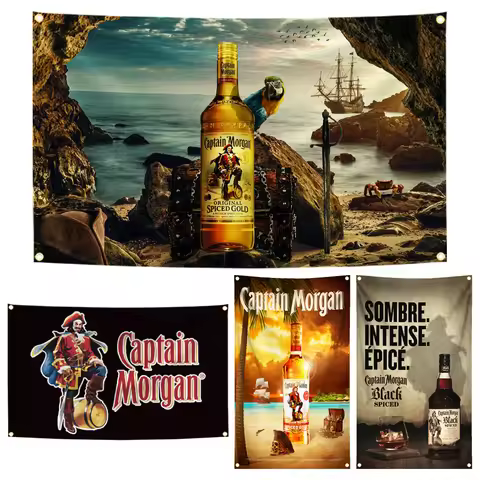 90x150cm Captain Morgan Rum Flag Tapestry Polyester Digital Printing Banner for Garage Wall Art Out 