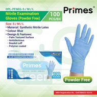 Primes Nitrile Examination Gloves (Powder Free) Blue S / M / L