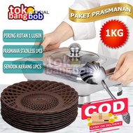 Paket Combo Prasmanan Stainless Sendok Kerang Dan Piring Rotan 1 Lusin