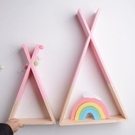 Nordic Style Wooden Triangle Shelf Cute Colors Shelf Wall Hanging Trigon Storage Book Shelf Home Kid