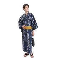 日本 和服 男 綿 浴衣 腰封 2 件 套組 L Z35-f1 yukata