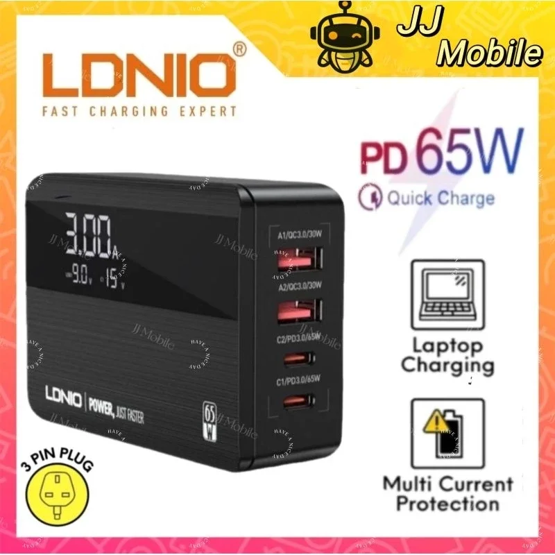 LDNIO A4808Q 65W Super Fast Charging Desktop Charger 2USB-A & 2USB-C Output Ports for Notebook Phone