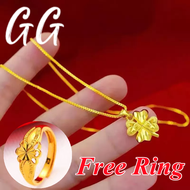 Philippines Ready Stock Pure 18k Gold Pawnable Saudi Gold Original Necklace for Women Four Leaf Clover Korean Style Party Wedding Engagement Birthday Gifts Ladies Decorations Buy 1 Take 1 Free Ring