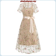 Retro Hepburn Short Sleeved Embroidery Floral Elegant Prom Evening 50s 60s 70s 80s Dinner Dress