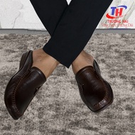 Dép nam bít mũi da bò màu đen Trường Hải hàng thủ công may đế chắc chắn THB02