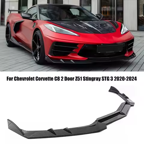 For Chevrolet Corvette C8 2 Door Z51 Stingray STG 3 2020-2024 Glossy Black Car Front Bumper Lip Spoi