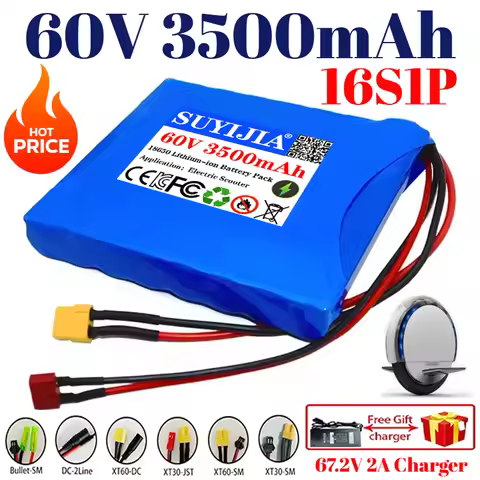 18650 16S1P 60V 3.5Ah Lithium Battery Pack with BMS for Self-balancing Scooter Electric Unicycle 350